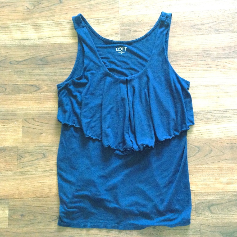 Loft navy blue tank shirt with ruffle detail